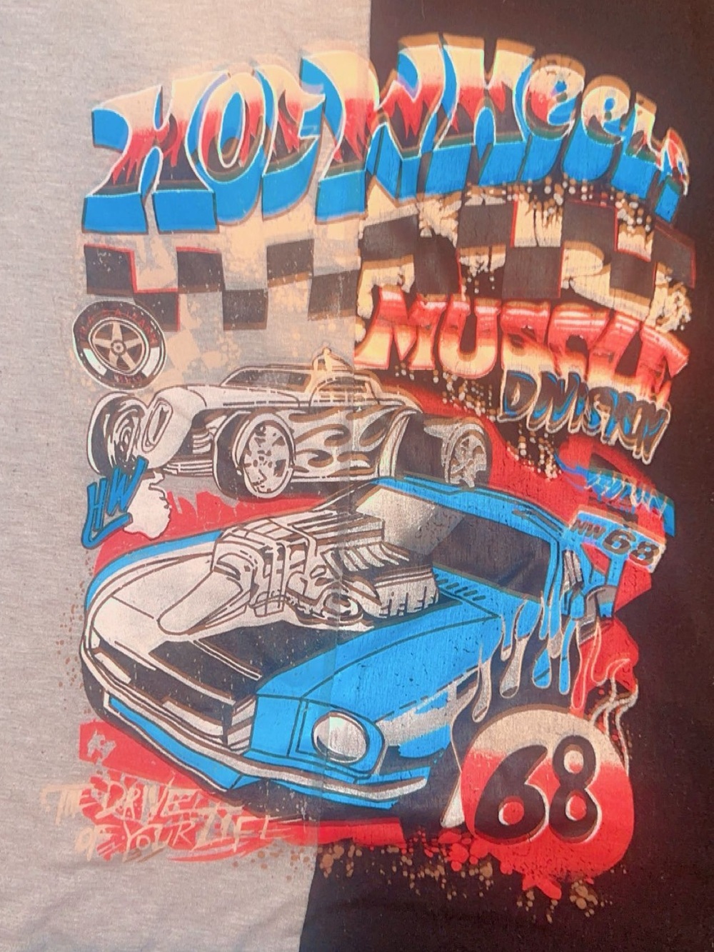 Junk Food Graphic oversized Tee that’s Two-Tone Hot Wheels Muscle Cars etc.